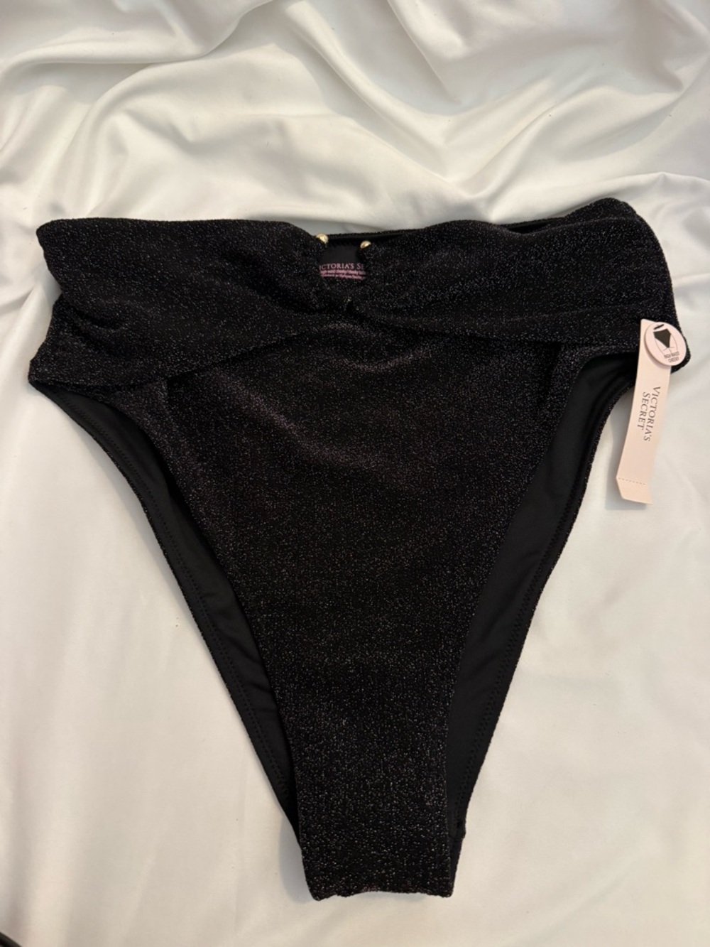 NWT Victoria's Secret Black Shimmer High-Waist Cheeky Bikini Bottom - Picture 4 of 7